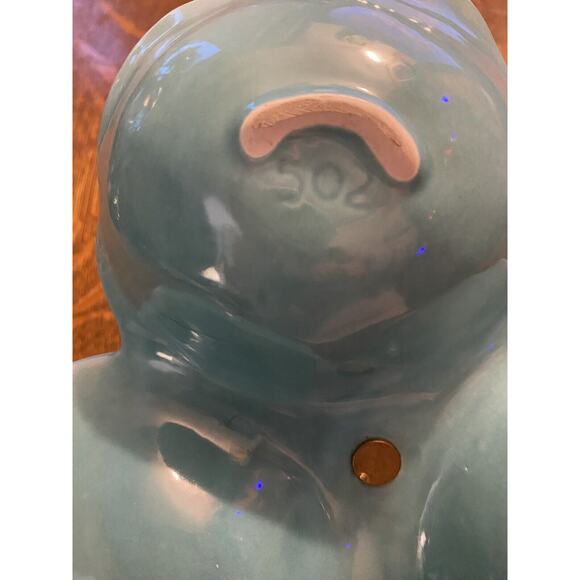 Vintage Teal Blue California Pottery 502 Divided Flower Dish Center Gold Handle - Picture 4 of 5